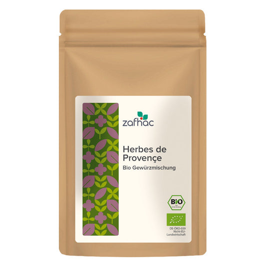 Braune Verpackung mit Aufschrift „Herbes de Provençe Bio Gewürzmischung“